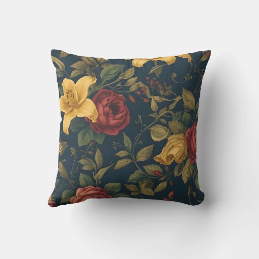 Midnight Victorian Floral – Yellow Lilies & Roses  Kissen (Rückseite)