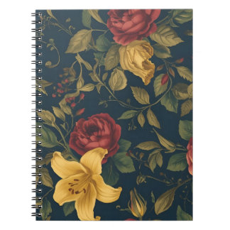 Midnight Victorian Floral – Yellow Lilies & Roses Notizblock