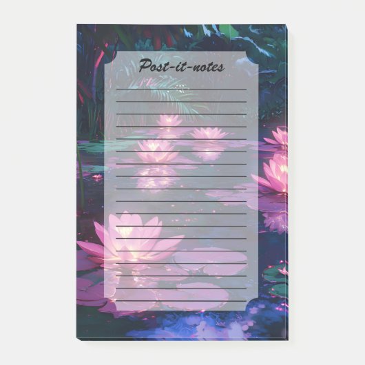 Midnight Zen Nature Pink Lotus Pond Post-it Klebezettel (Vorderseite)