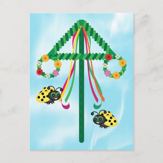 Midsommer Ladybug Maypole Postkarte (Vorderseite)