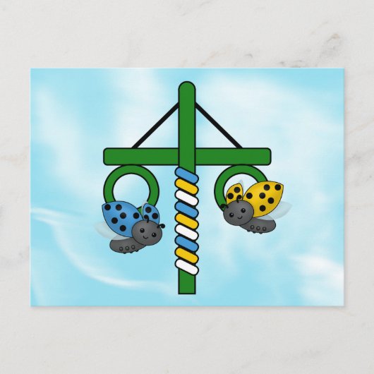 Midsommer Ladybugs Maypole Postkarte (Vorderseite)