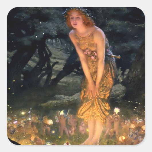 "MidSummer Eve" von Edward Robert Hughes Quadratischer Aufkleber (Vorderseite)
