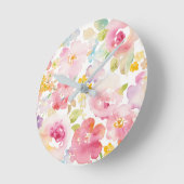 Midsummer | Watercolor Pink Floral Runde Wanduhr (Winkel)