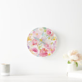 Midsummer | Watercolor Pink Floral Runde Wanduhr (Zuhause)