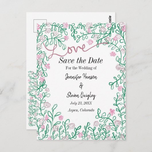 MidSummer Wedding Save the Date Floral Postcard Postkarte (Vorne/Hinten)