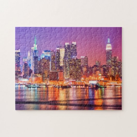Midtown Manhattan nachts mit Reich Stae Puzzle (Horizontal)