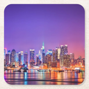Midtown Manhattan nachts mit Reich Stae Rechteckiger Pappuntersetzer