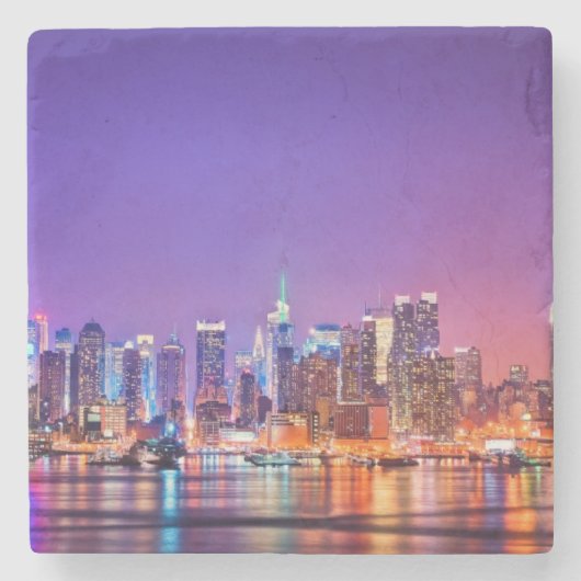Midtown Manhattan nachts mit Reich Stae Steinuntersetzer (Vorderseite)