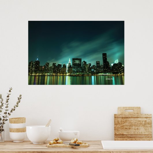 Midtown Manhattan Skyline bei Night Lights, NYC Poster (Küche)