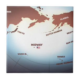 Midway-Insel im Vintage-Stil WW2 Karte Fliese