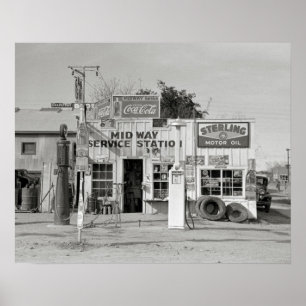 Midway Service Station, 1939. Vintage-Foto Poster