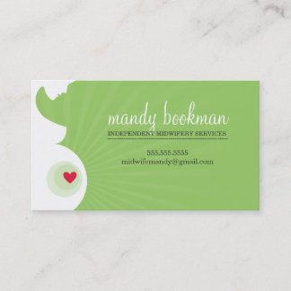 MIDWIFE CARD schwangere Bauch Silhouette Apfel grü Visitenkarte