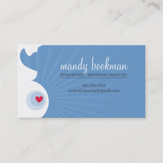 MIDWIFE CARD schwangere Bauchblume Silhouette blau Visitenkarte