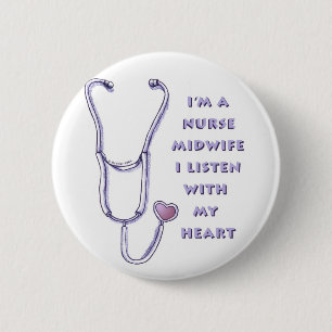 Midwife Nurse Heart custom name Pin Button