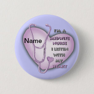 Midwife Nurse Purple Heart custom name Button