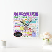 Midwifery Terminology-Subway Art Quadratische Wanduhr (Zuhause)
