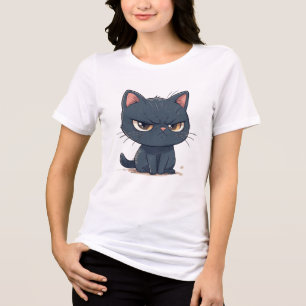 Miesepetriges schwarzes Katze-Emoji Tri-Blend Shirt