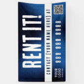 Miete es Banner mit QR-Code Blau Grunge Farbverlau (Vertikal)