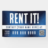Miete es Banner mit QR-Code Blau Grunge Farbverlau (Horizontal)