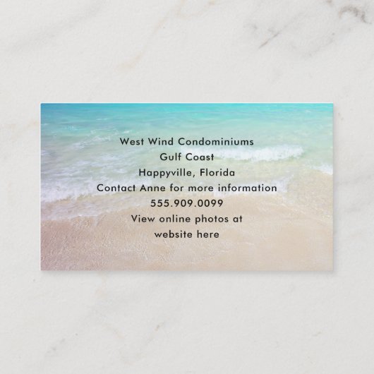 Miete meine Condo Tropical Location Tall Palmen Bä Visitenkarte (Rückseite)