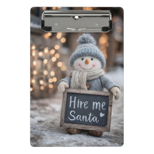 "Miete mir Santa" Snowman mit einem Zeichen Mini Klemmbrett