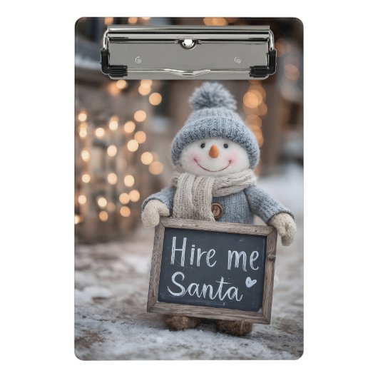 "Miete mir Santa" Snowman mit einem Zeichen Mini Klemmbrett (Vorderseite)