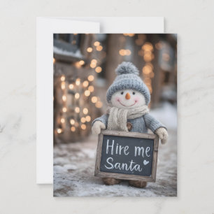 "Miete mir Santa" Snowman mit einem Zeichen Postkarte