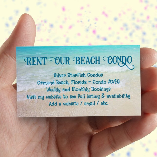 Miete My Beach Condo Custom Foto Werbung (Condo rental card with place for your photo on the back.)