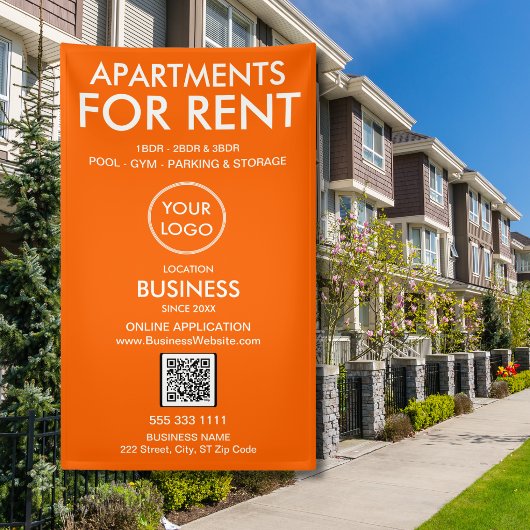 Mietwohnungen Moderne Orange Logo QR Code Banner