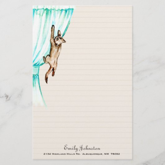 Miezekatze auf Vorhang-Gewohnheits-Briefpapier Briefpapier (Vorderseite)