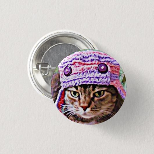 Miezekatze in einem Hut - Miniknopf Button (Vorne & Hinten)