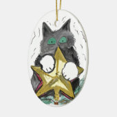 Miezekatze ist an der Spitze des Weihnachtsbaums Keramikornament (Links)