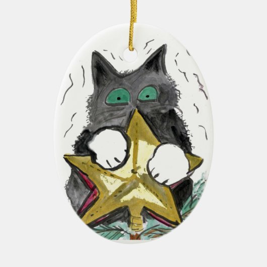 Miezekatze ist an der Spitze des Weihnachtsbaums Keramikornament (Vorne)