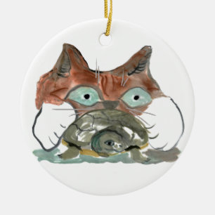 Miezekatze-Katze erfasst seinen Schildkröte-Kumpe Keramik Ornament
