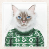 Miezekatze-Katzen-Strickjacke Glasuntersetzer (Vorderseite)