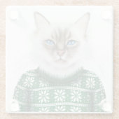 Miezekatze-Katzen-Strickjacke Glasuntersetzer (Rückseite)