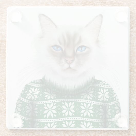 Miezekatze-Katzen-Strickjacke Glasuntersetzer (Rückseite)