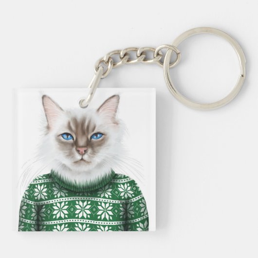 Miezekatze-Katzen-Strickjacke Schlüsselanhänger (Rückseite)