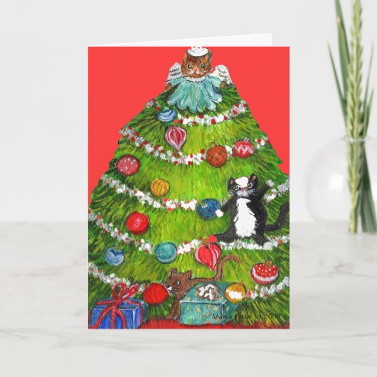 Miezekatze-Katzen-Weihnachtsbaum-Karte Feiertagskarte (Vorderseite)