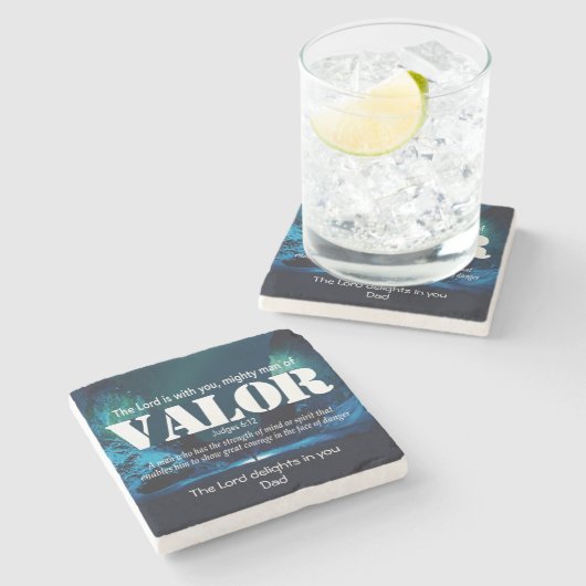 MIGHTMAN OF VALOR Christlich Inspiration Steinuntersetzer (Seitenansicht)