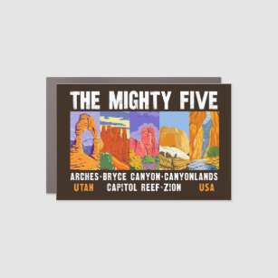 Mighty Five National Parks List Vintag  Auto Magnet