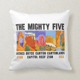Mighty Five Utah Nationalparks Liste Vintage Kissen