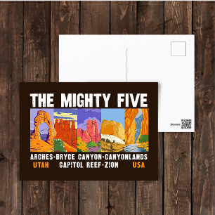 Mighty Five Utah Nationalparks Liste Vintage Postkarte