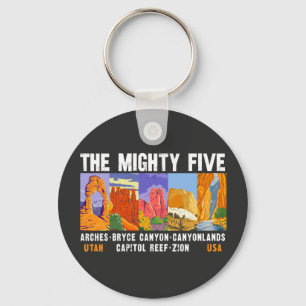 Mighty Five Utah Nationalparks Liste Vintage Schlüsselanhänger