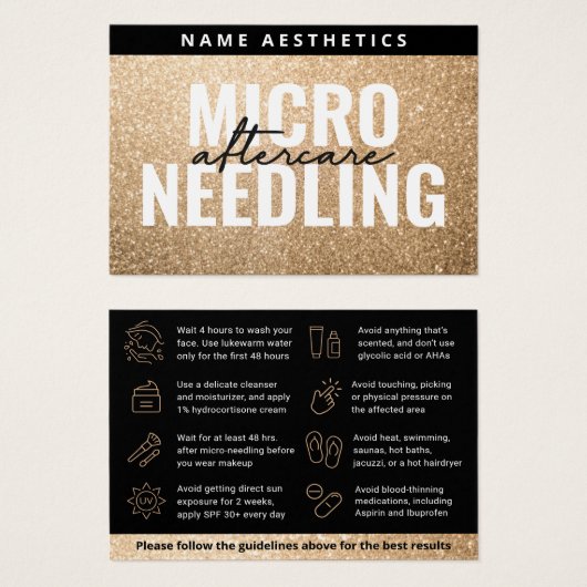 Mighty Glitzer Gold Dermal Filler Aftercare Card (Vorne & Hinten)