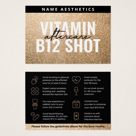 Mighty Glitzer Gold Dermal Filler Aftercare Card (Vorne & Hinten)