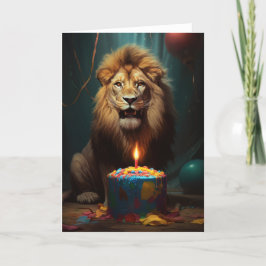 Mighty Lion mit einem Geburtstagskuchen Dankeskarte