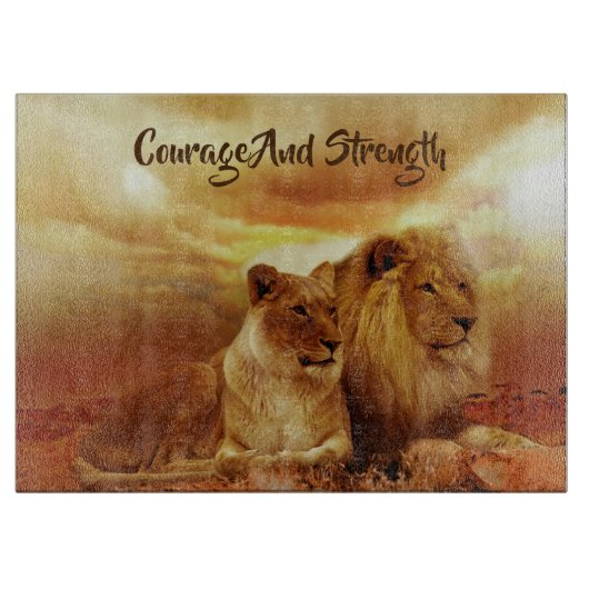 Mighty Lion und Lioness Glass Cutting Board Schneidebrett (Vorderseite)