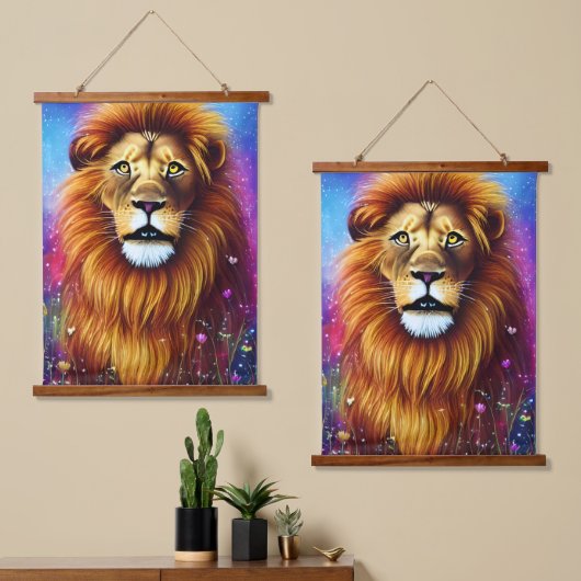 Mighty Lion Wandteppich Mit Holzrahmen (Asymmetrisch)