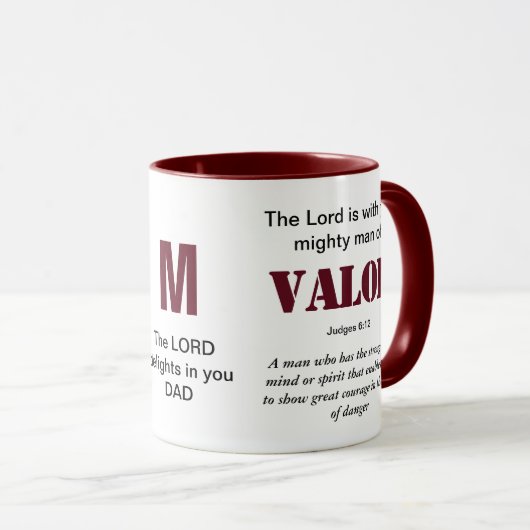 MIGHTY MAN OF VALOR Christlich Red Monogram Tasse (VorderseiteRechts)